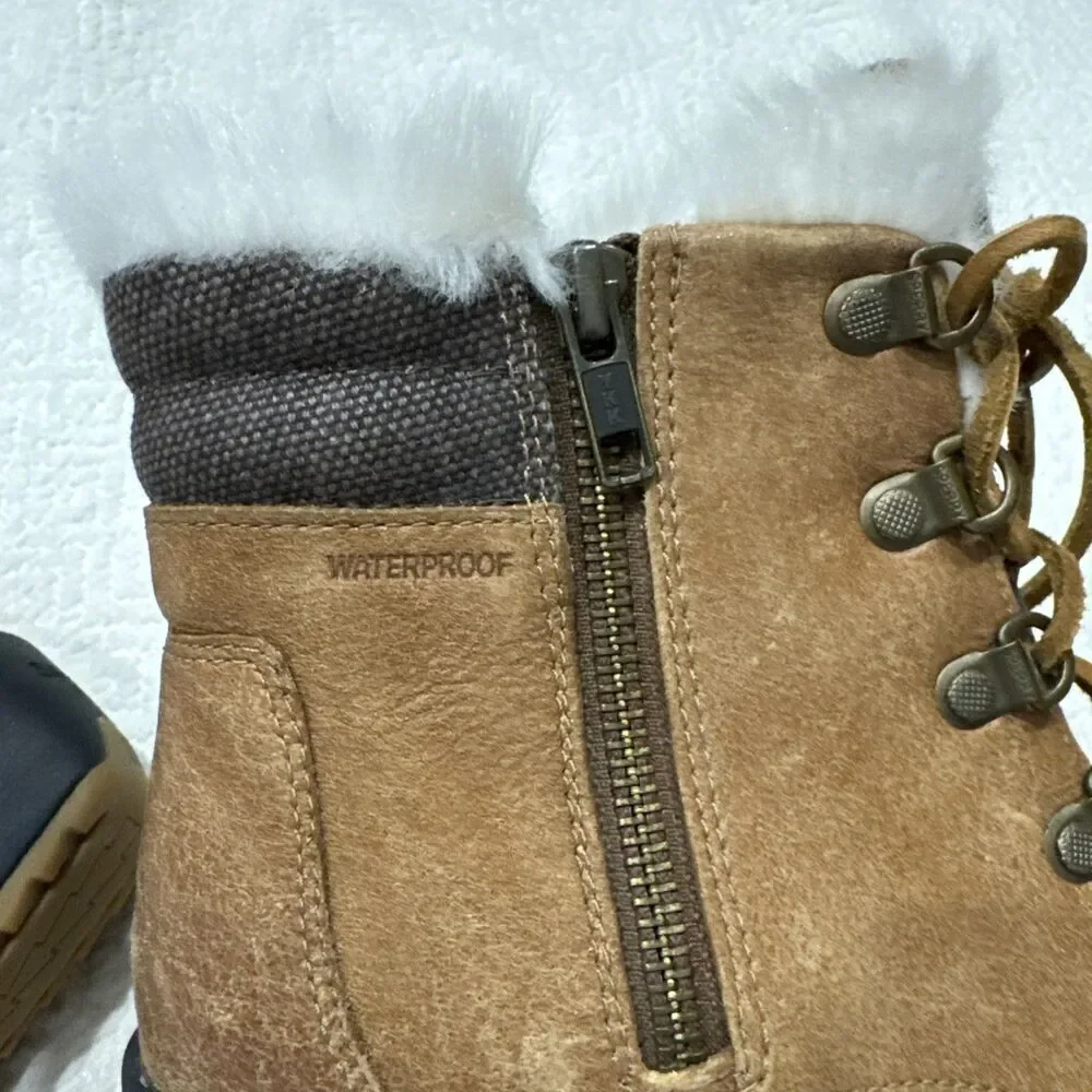 NEW  Sperry Luca Peak Tan brown suede leather fur lined wedge hiking boot Sz 5.5